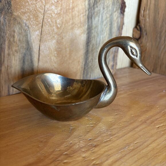 Other - Solid Brass Swan Trinket Dish Jewelry Bowl Sculpture Vintage Made In India